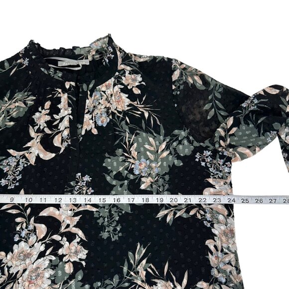 Daniel Rainn Black Floral Long-Sleeve V-Neck Tunic Blouse Women Size XL Pullover - Picture 5 of 15